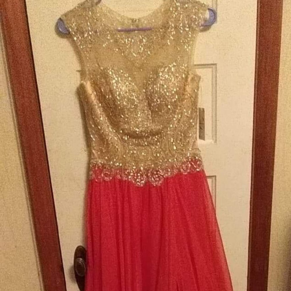Hot Pink Chiffon Gown w/Beaded top and leg slit